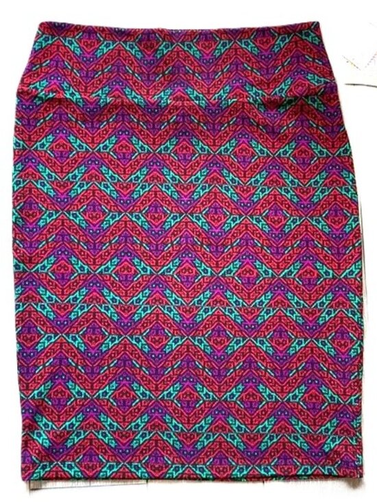 LuLaRoe Cassie Pencil Skirt Large Bodycon Geometric Zig Zag Chevron Multicolored - Picture 1 of 3